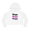 Yoga Yoga Yoga, Black Pink Purple text Women’s Cropped Hooded Sweatshirt, White or Gray