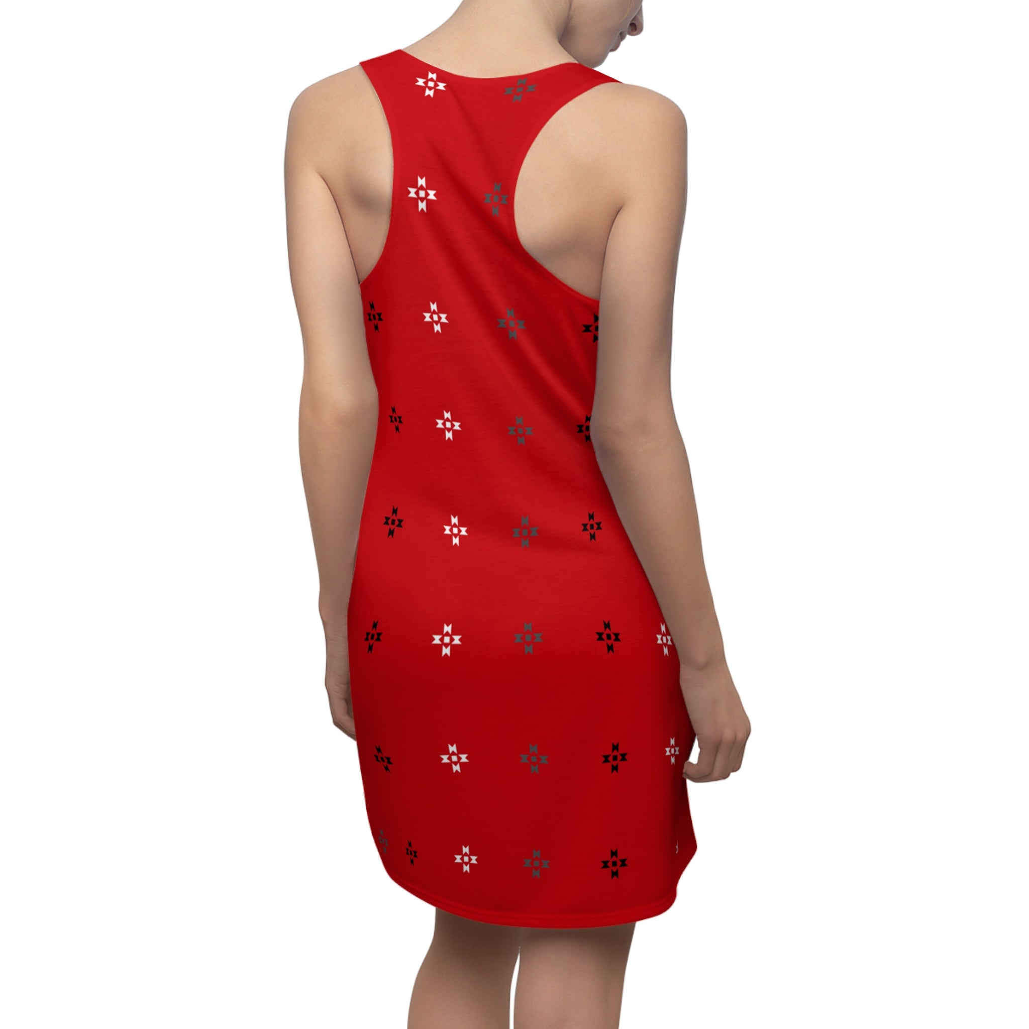 Red Native Stars Pattern Women's Cut & Sew Racerback Dress