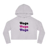 Yoga Yoga Yoga, Black Pink Purple text Women’s Cropped Hooded Sweatshirt, White or Gray