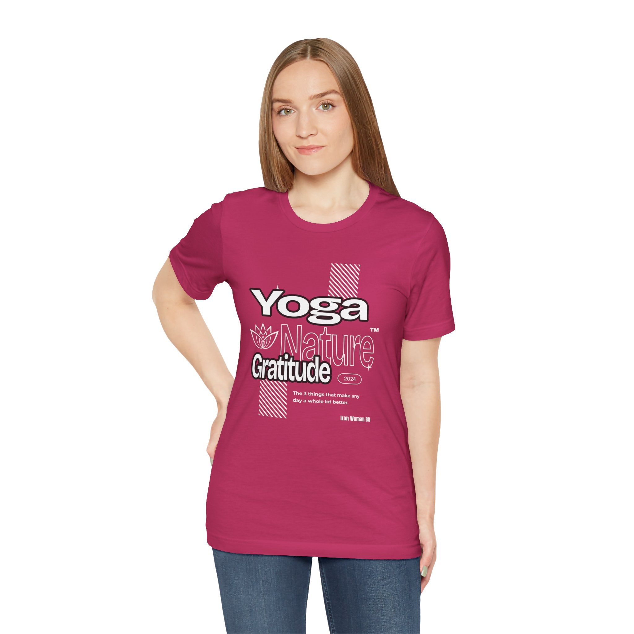 Yoga Nature Gratitude, Black, Green, Aqua, True Royal, Purple, Berry and Red, Unisex Jersey Short Sleeve Tshirt