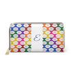 Personalized Womens Wallet, Rainbow Mid Century Modern, White with Initial A-Z, Zippered Wallet