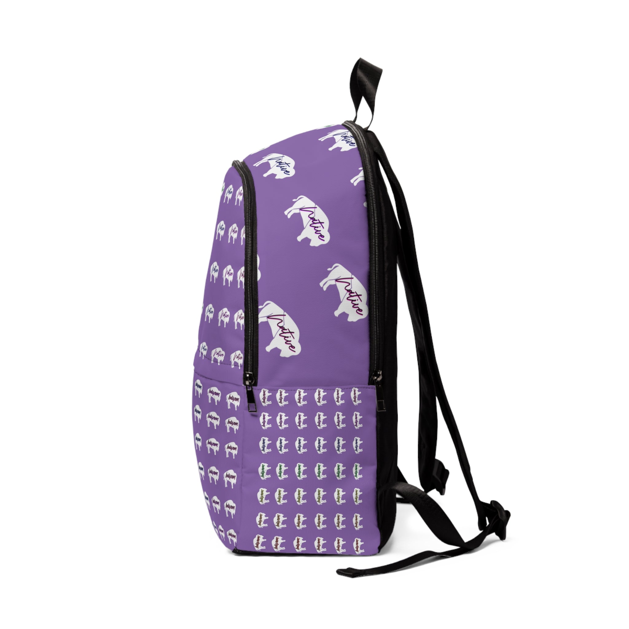 White Innii-Bison Purple Backpack with Rainbow Native Indigenous Text Unisex Fabric Backpack-Laptop pocket