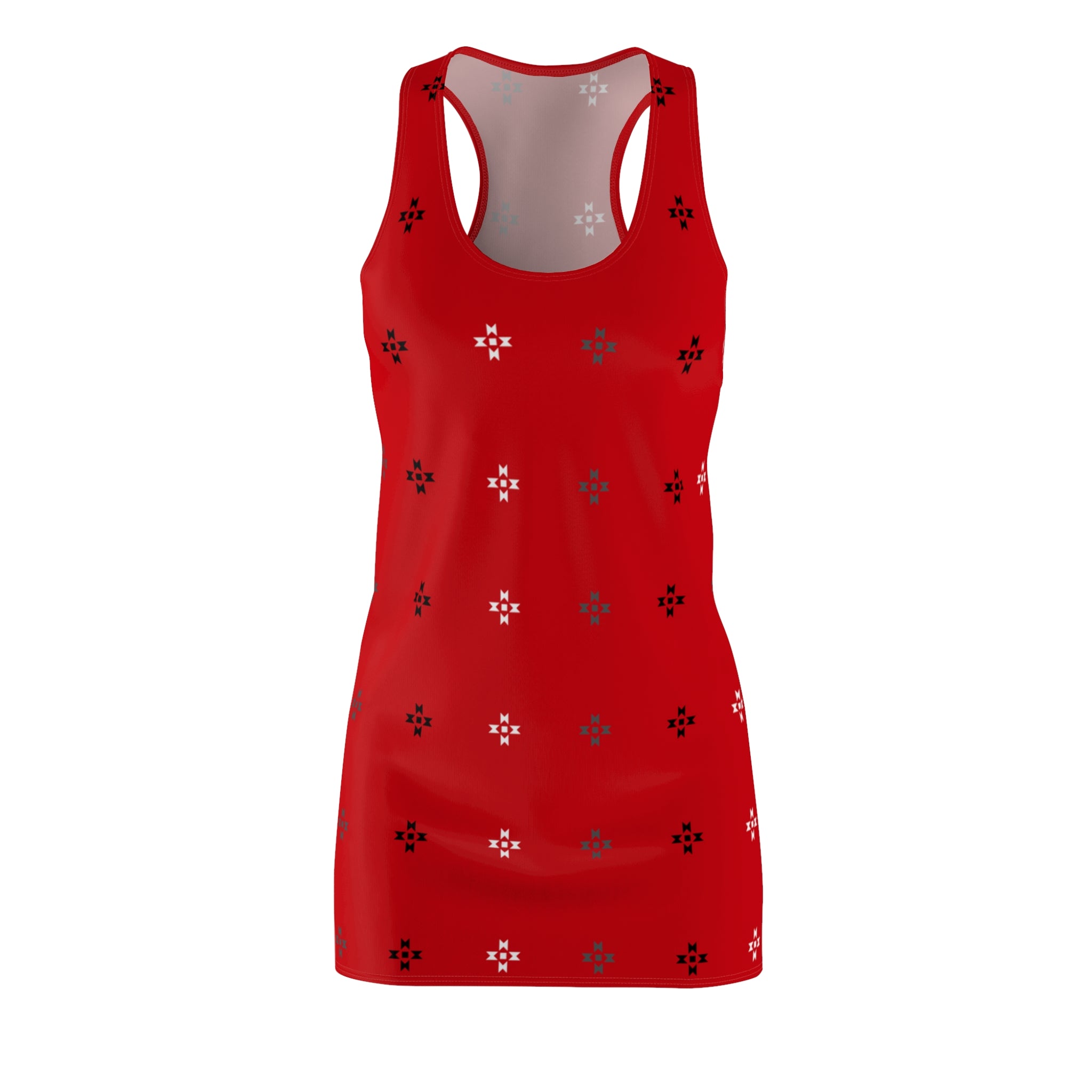 Red Native Stars Pattern Women's Cut & Sew Racerback Dress
