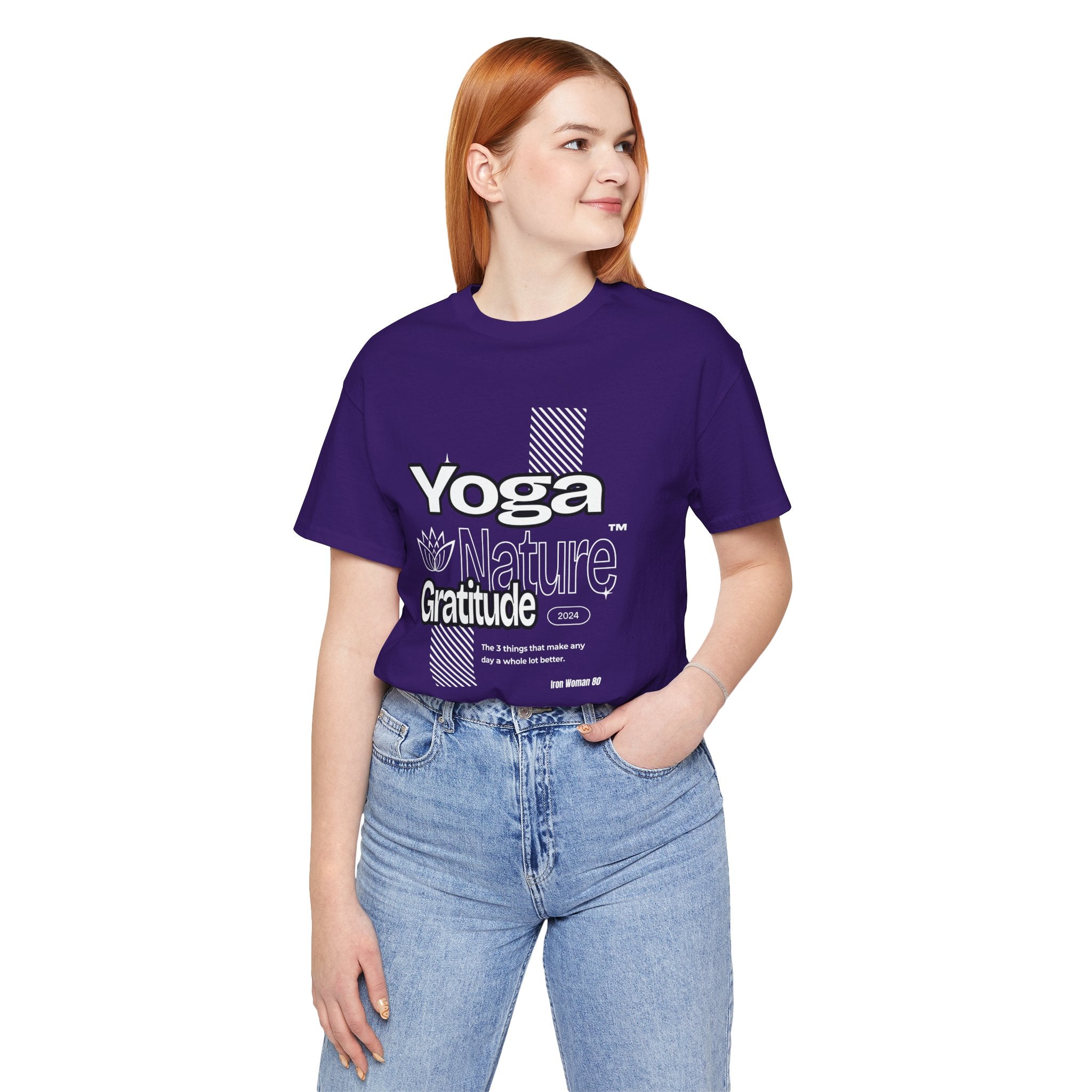 Yoga Nature Gratitude, Black, Green, Aqua, True Royal, Purple, Berry and Red, Unisex Jersey Short Sleeve Tshirt