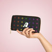 Rainbow Native Stars Womens Wallet, Black Personalized with White Initial A-Z, Initialized Zipper Wallet