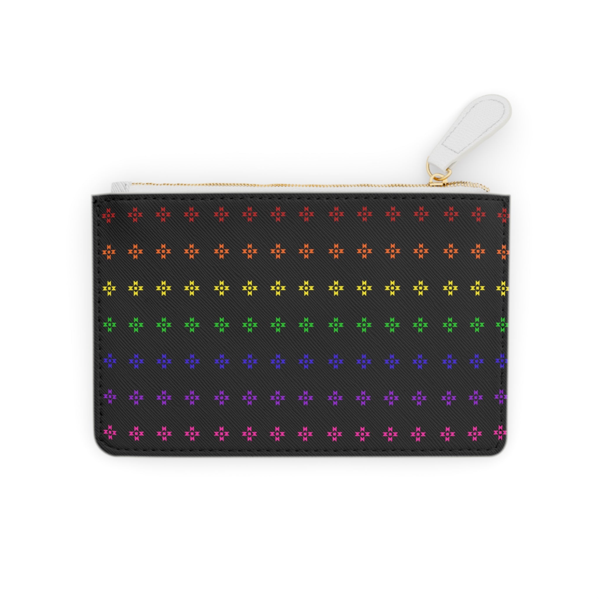 Rainbow Native Star Pattern, Black Zippered Mini Clutch Bag