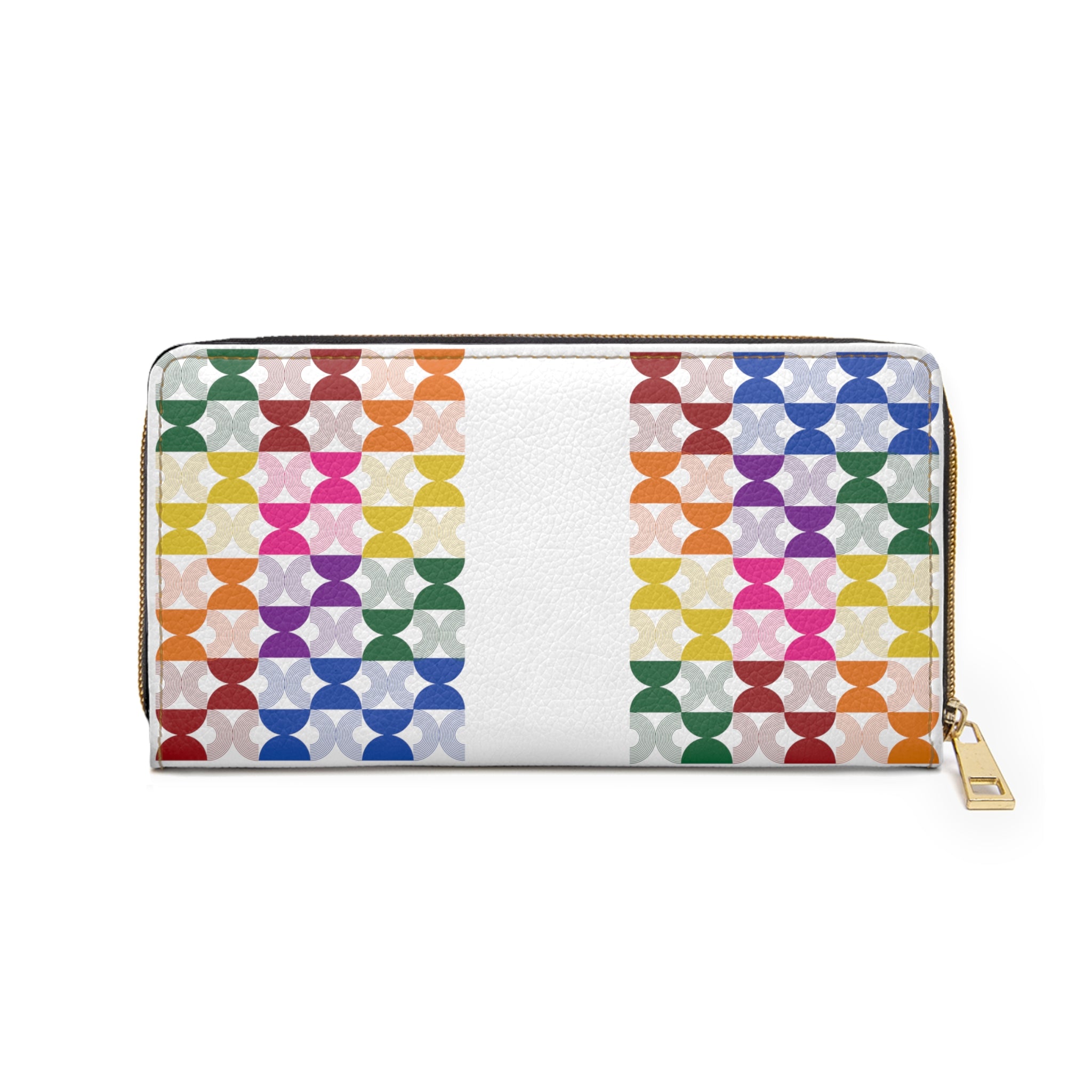 Personalized Womens Wallet, Rainbow Mid Century Modern, White with Initial A-Z, Zippered Wallet