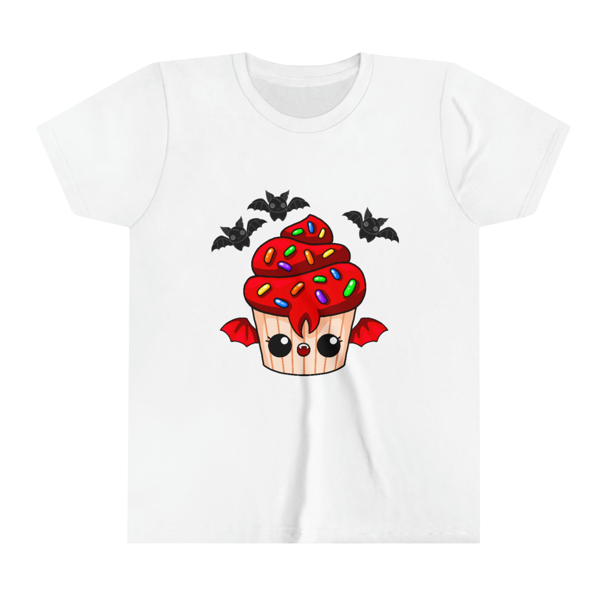 Cute Vampire Cupcake Youth Short Sleeve Tee, Halloween Tee, Kids Halloween Tee