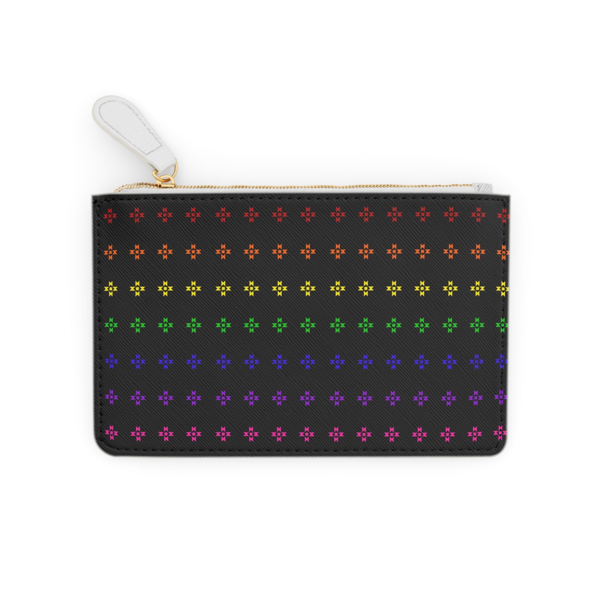 Rainbow Native Star Pattern, Black Zippered Mini Clutch Bag