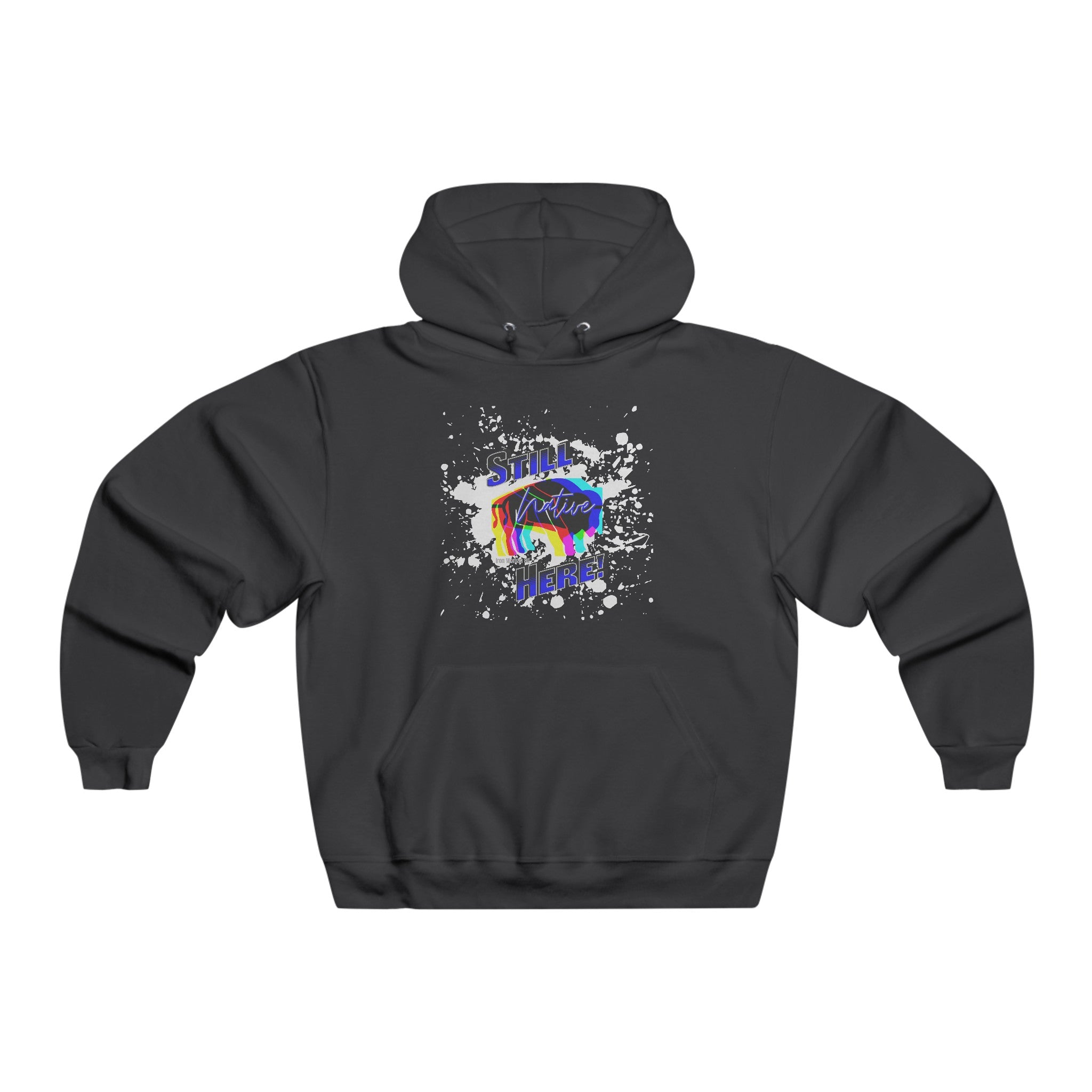 Native Innii aka Bison Graphic, Still Here, Native Pride, Blue, Grey, Black or Red Men's NUBLEND® Hooded Sweatshirt