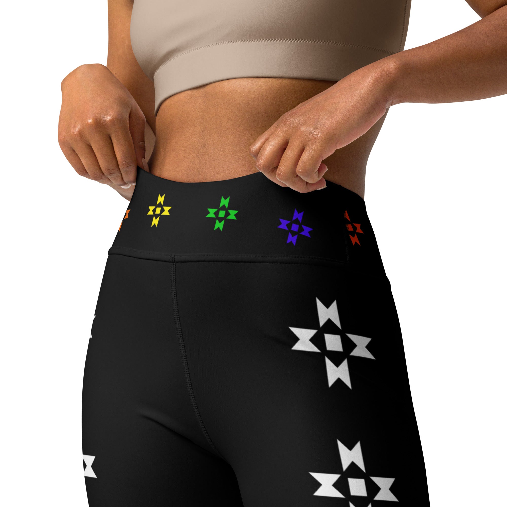 Warrior Strength, Native Rainbow Stars Black Yoga Leggings