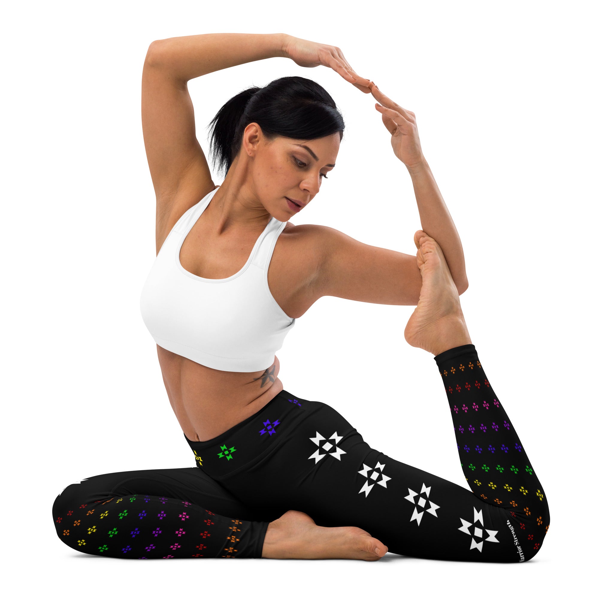 Warrior Strength, Native Rainbow Stars Black Yoga Leggings