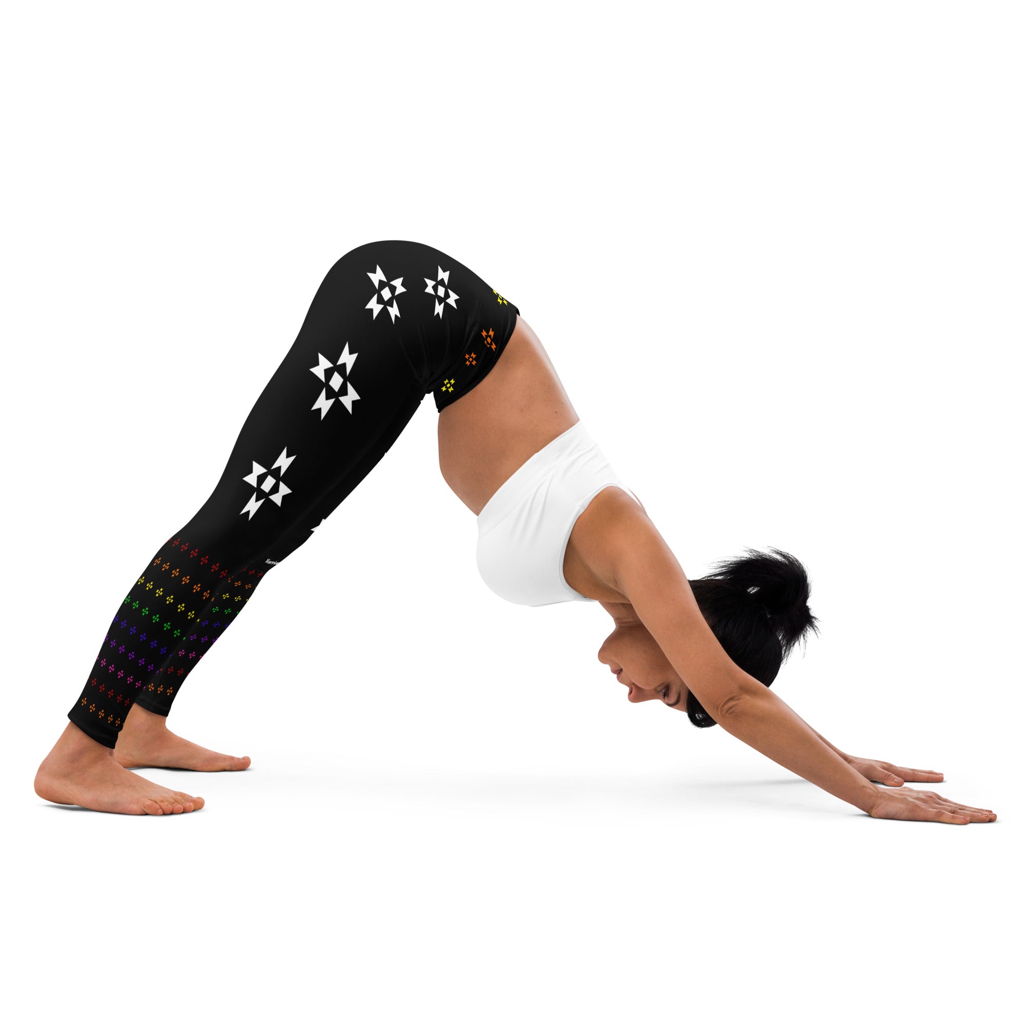 Warrior Strength, Native Rainbow Stars Black Yoga Leggings