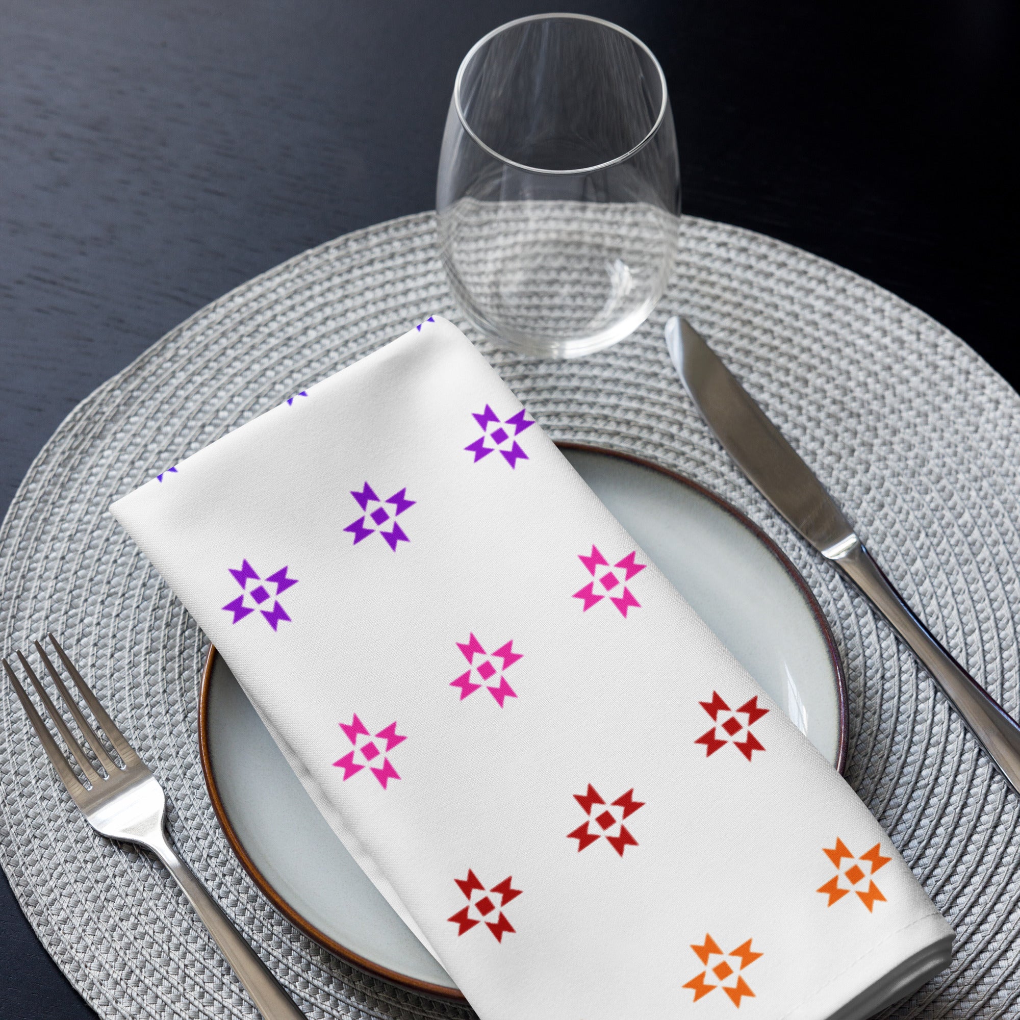 Rainbow Native Star Pattern, White Breakfast, Lunch, Dinner Cloth napkin set