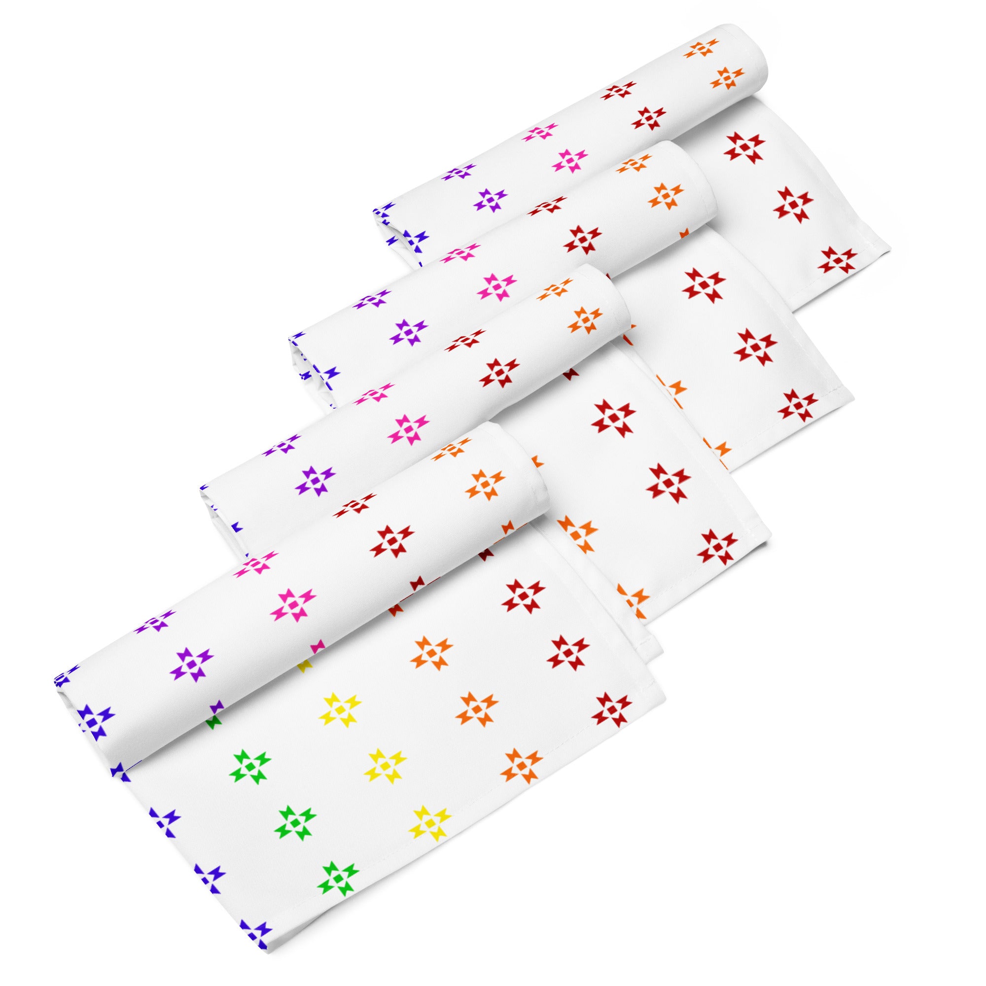 Rainbow Native Star Pattern, White Breakfast, Lunch, Dinner Cloth napkin set