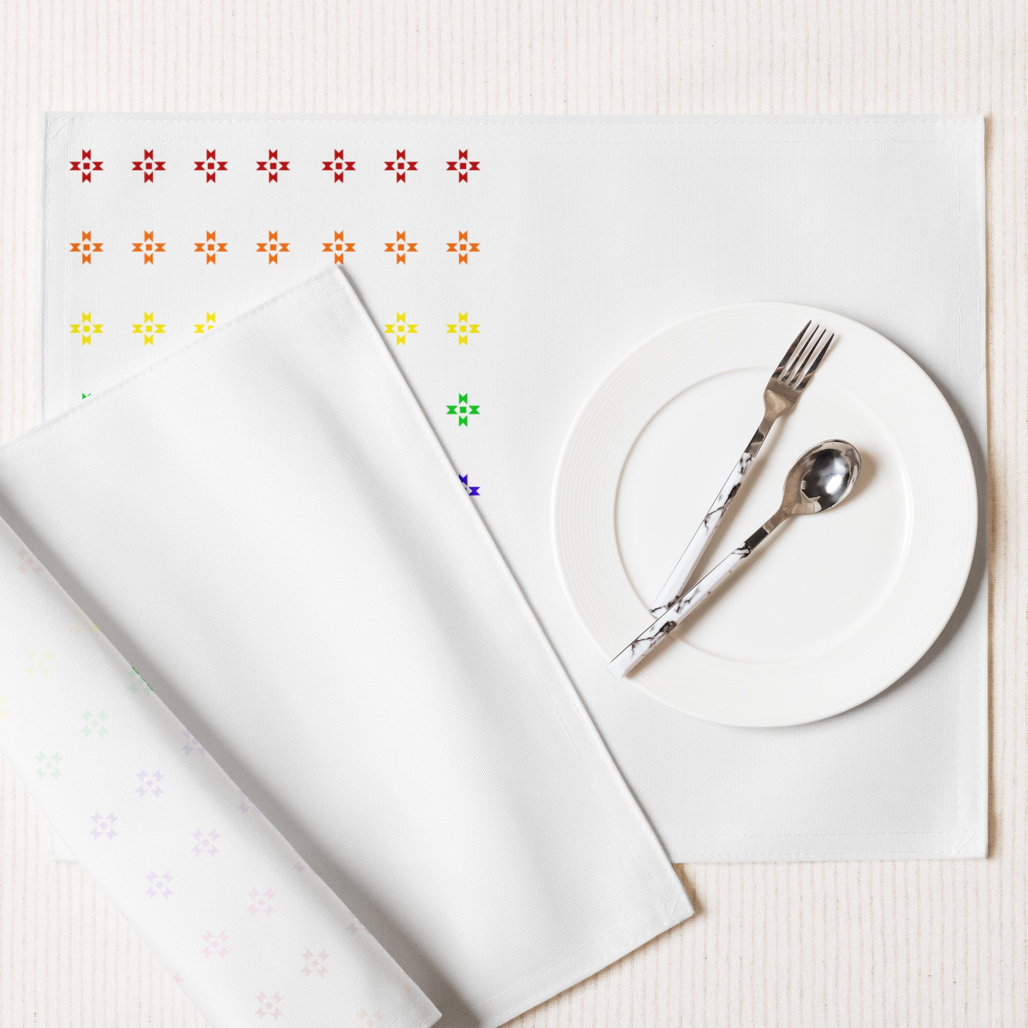Rainbow Native Star Pattern, Breakfast, Lunch, Dinner Placemat Set
