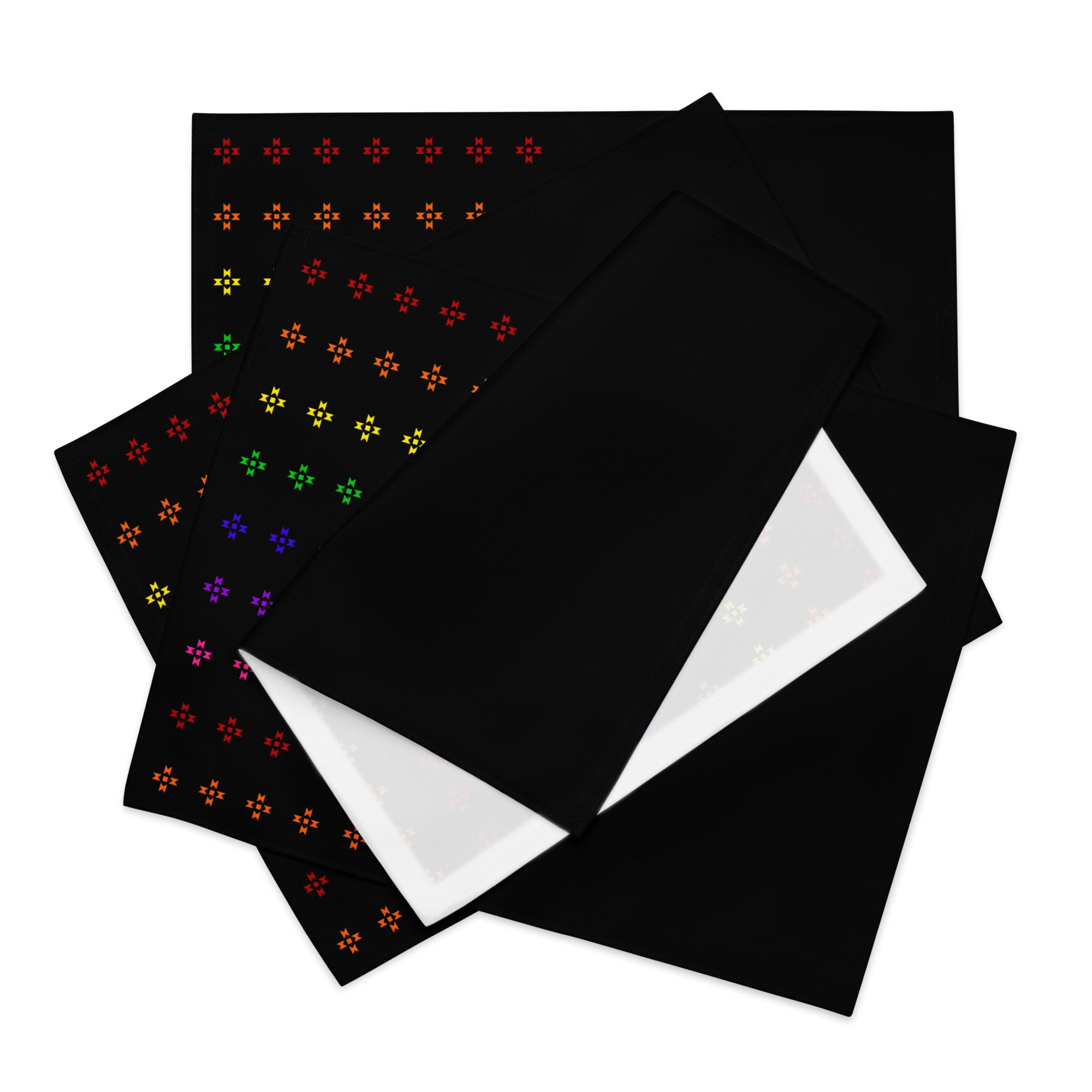 Black Rainbow Native Star Pattern, Breakfast, Lunch, Dinner Placemat Set