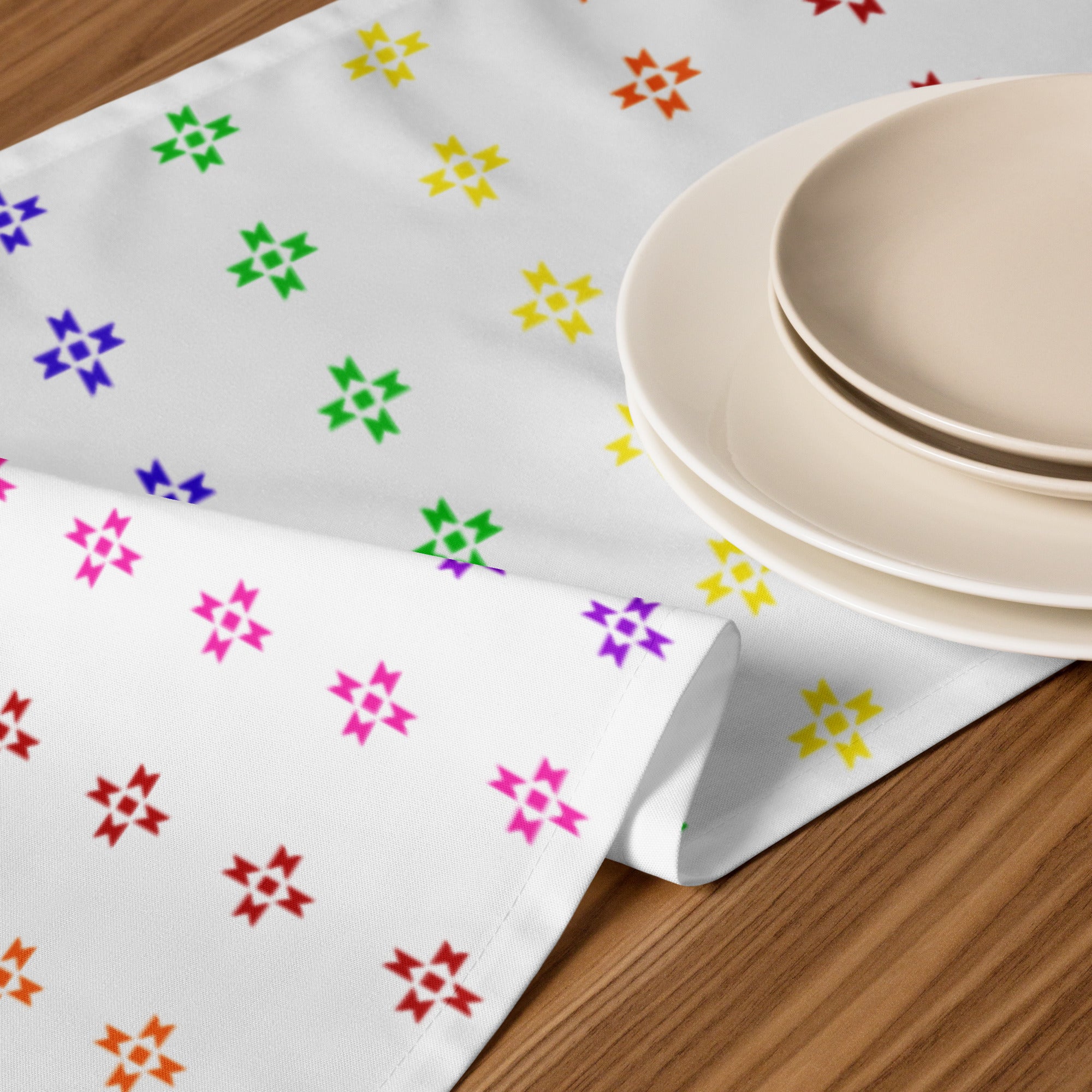Rainbow Native Star Pattern, Breakfast, Lunch, Dinner Table runner