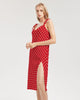 White Polka Dots on Red Women's Tie Strap Split Dress