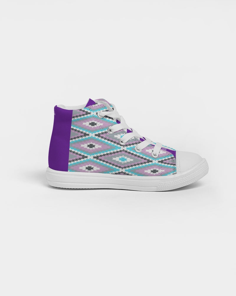 Native Pattern Purple Girl's  Kids Hightop Canvas Shoe