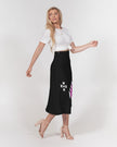 Magenta and Black Geometric Native Pattern Women's A-Line Midi Skirt