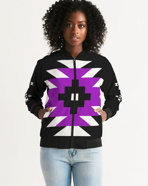 Black, Purple and White  Geometric Native Pattern Women's Bomber Jacket