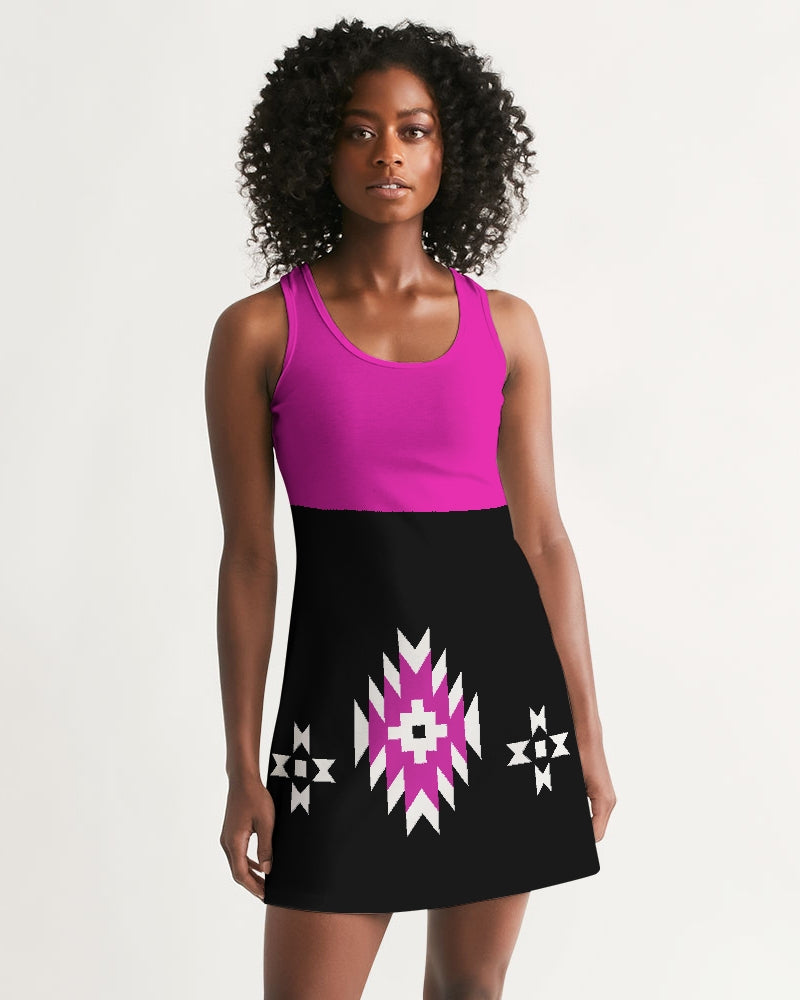 Green and Gray Geometric Native Pattern Women's Racerback Dress