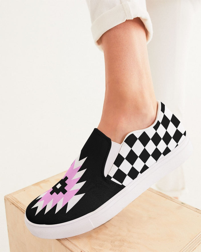 Black and White Checkered Women's Slip-On Canvas Shoe