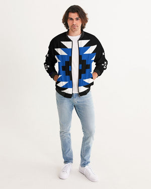 Black, Blue and White Geometric Native Pattern Men's Bomber Jacket