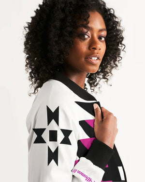 Magenta and Black Geometric Native Pattern Jacket Women's Bomber Jacket