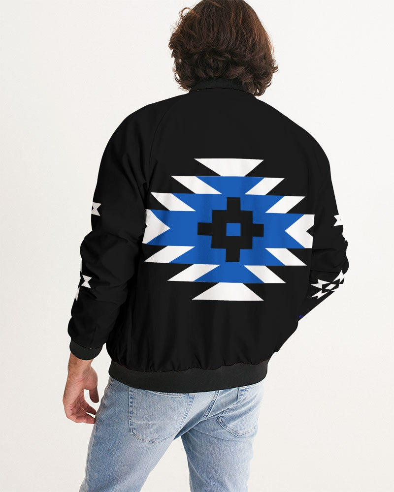 Black, Blue and White Geometric Native Pattern Men's Bomber Jacket