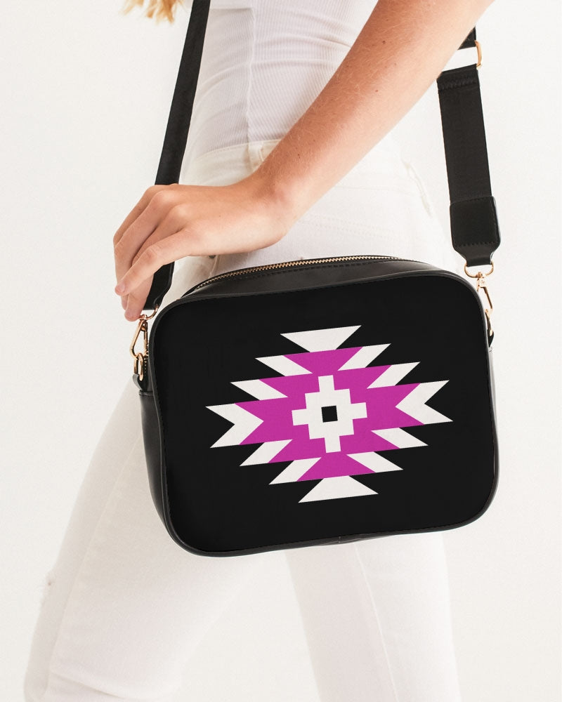 Pink and Black Geometric Native Pattern Crossbody Bag