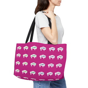 Magenta-Rainbow Native White Innii-Bison-Native Collection-Iron Woman 80 Weekender Tote Bag