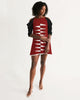 Native Print White on Red and Black Women's Open Shoulder A-Line Dress