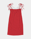 White Polka Dots on Red Women's Tie Strap Split Dress