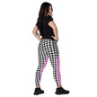Pink and Black Houndstooth pattern Positive Vibes Crossover leggings with pockets