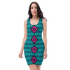 Pink and Black Native Pattern on Teal Cut & Sew Dress