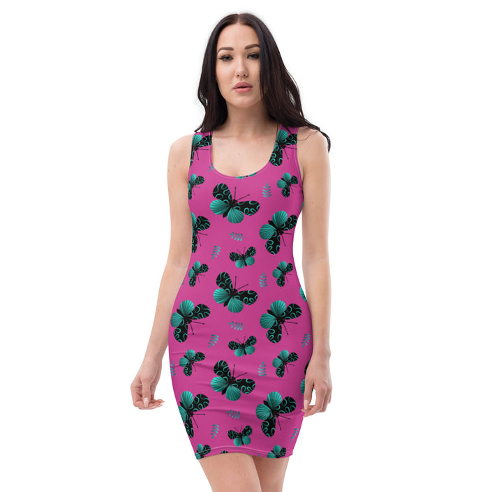 Green Butterflies on Pink Cut & Sew Dress Yoga & Positive Vibes Collection