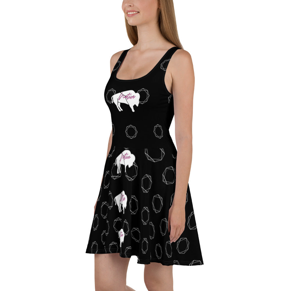 Native Bison White Skater Dress