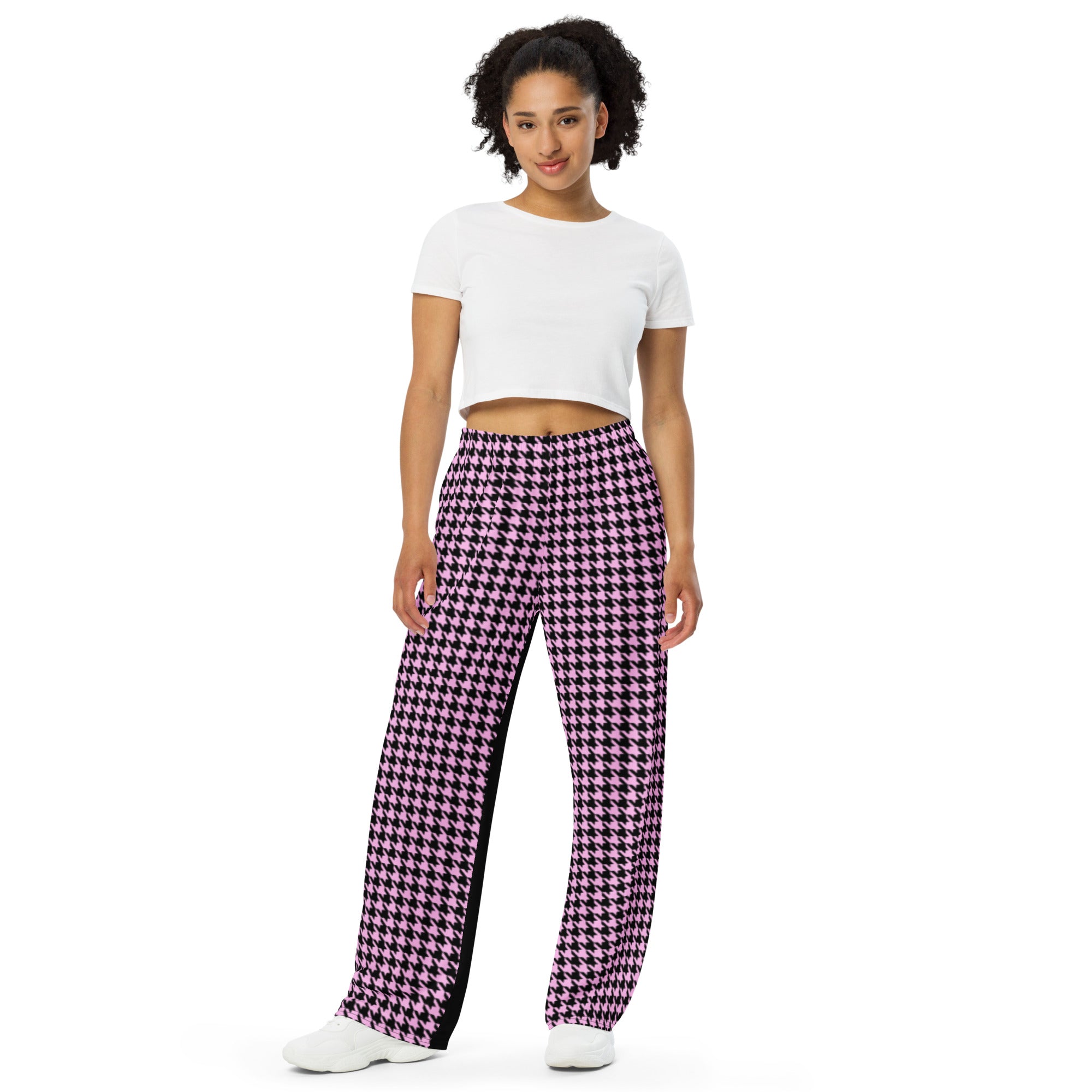 Pink and Black pattern Positive Vibes unisex wide-leg pants