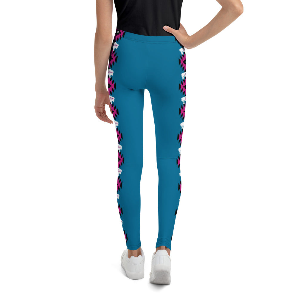 Native Bison White with Pattern Pink/Black Youth Leggings