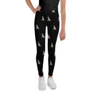 Mittens the Cat lounging Black Youth Leggings