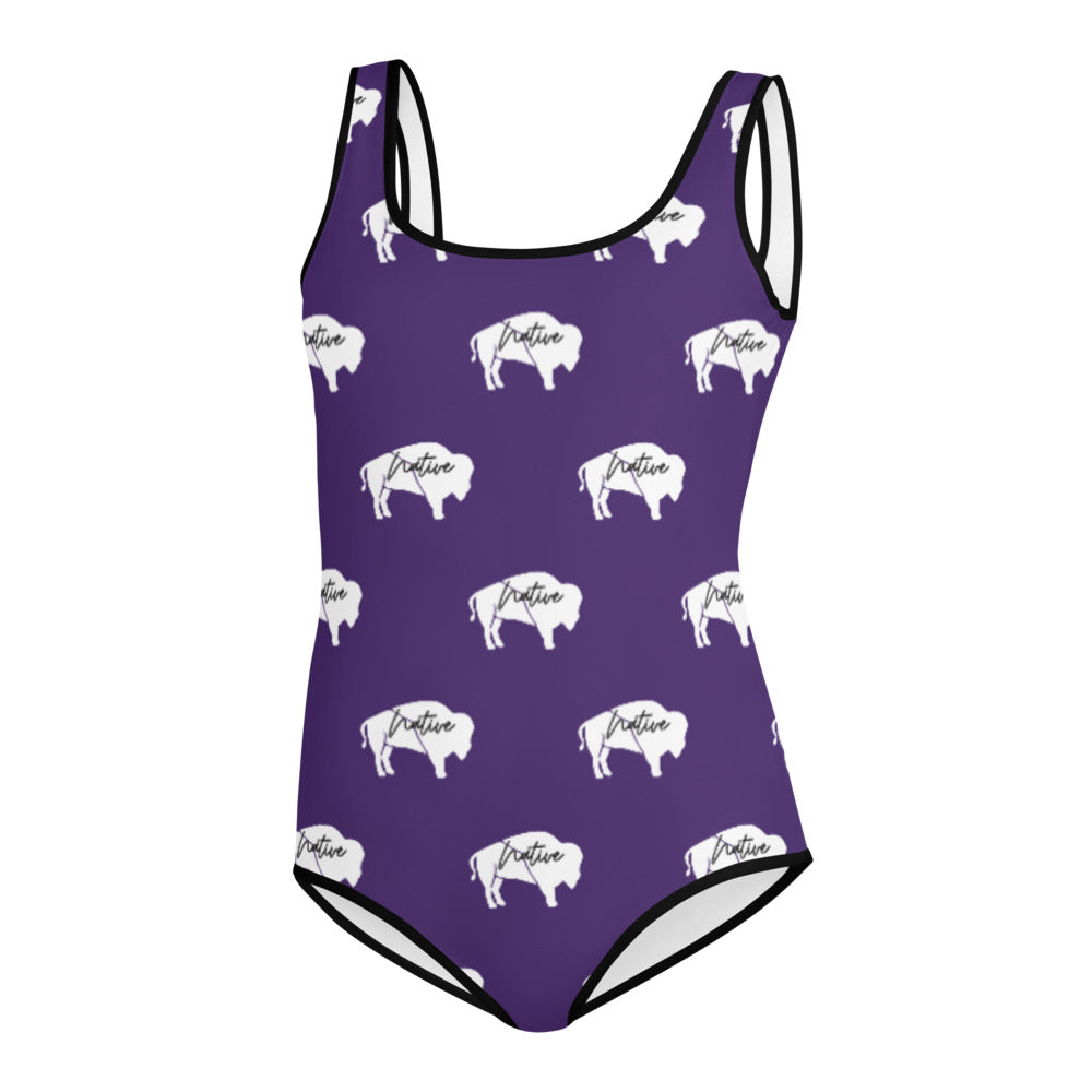 Native Bison White All-Over Print Youth Swimsuit
