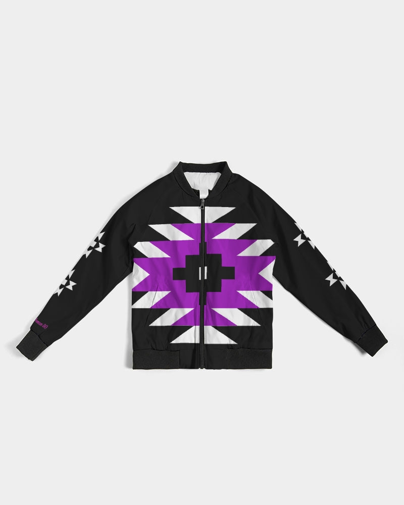 Black, Purple and White  Geometric Native Pattern Women's Bomber Jacket