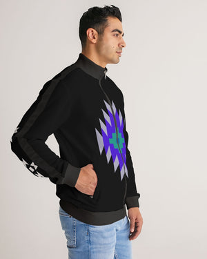 Black, Green and Purple Geometric Native Pattern Men's Stripe-Sleeve Track Jacket