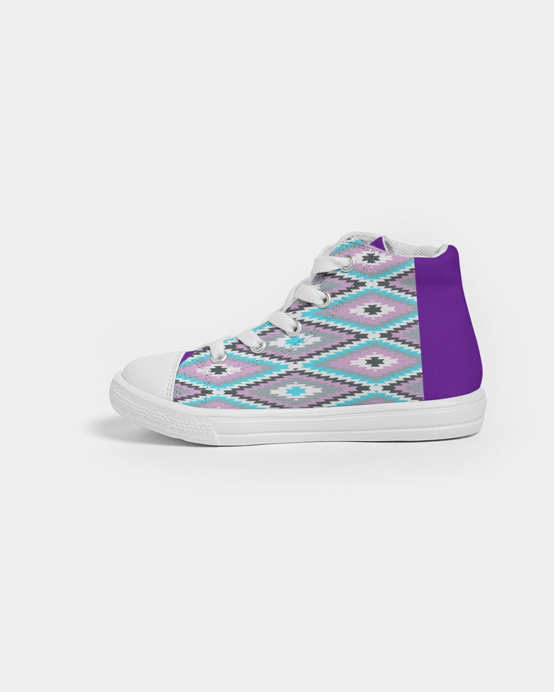 Native Pattern Purple Girl's  Kids Hightop Canvas Shoe