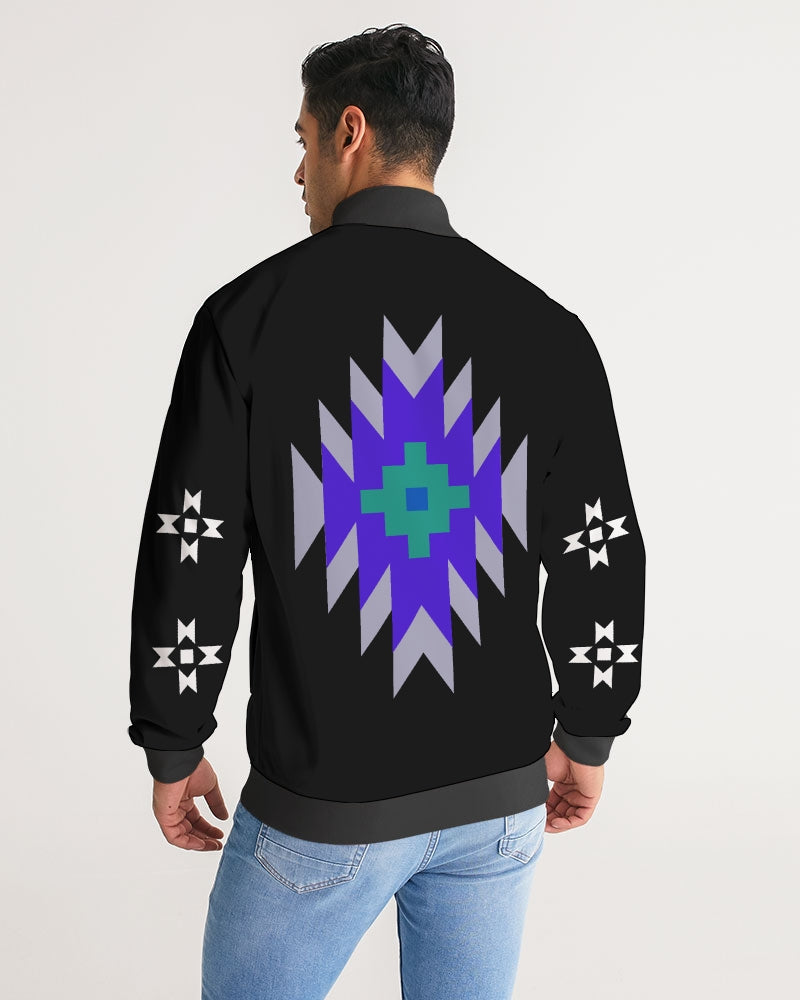 Black, Green and Purple Geometric Native Pattern Men's Stripe-Sleeve Track Jacket