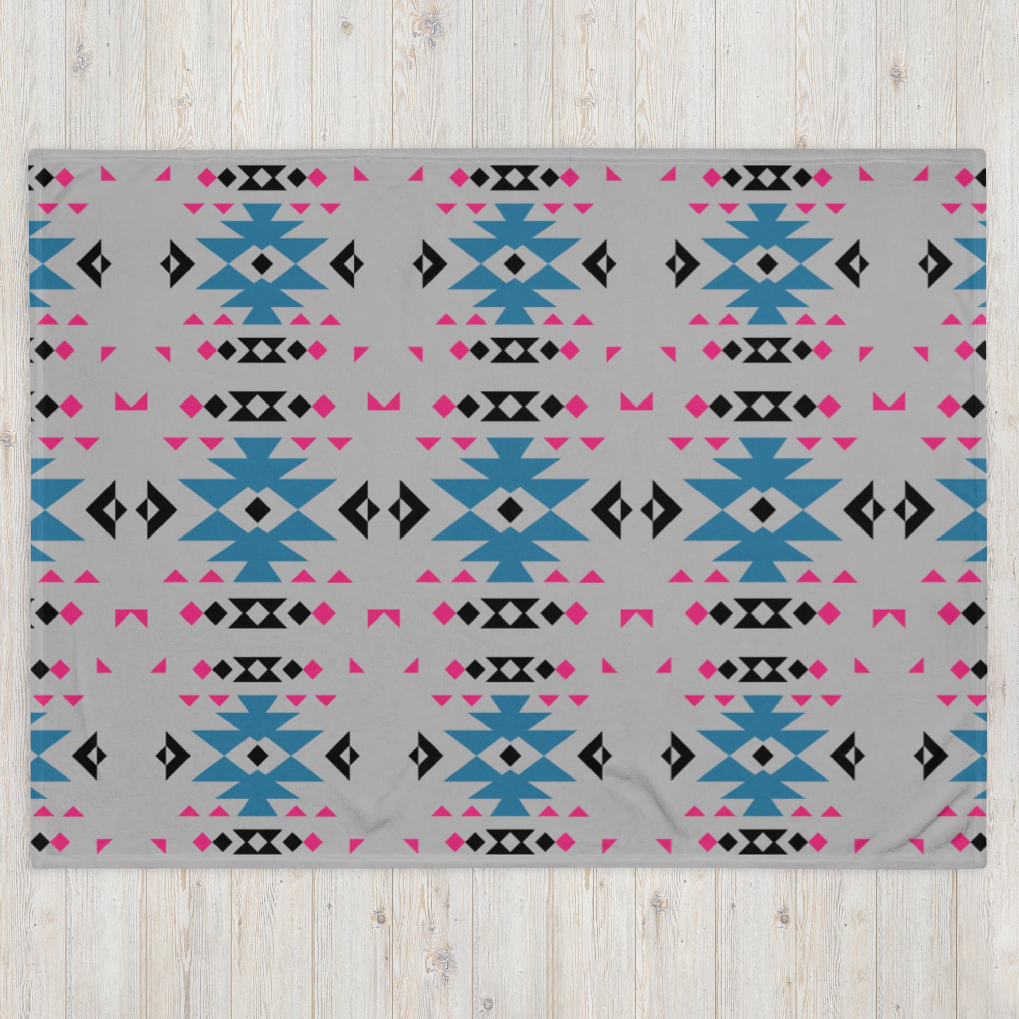 Native Pink and Teal Pattern on Gray Throw Blanket