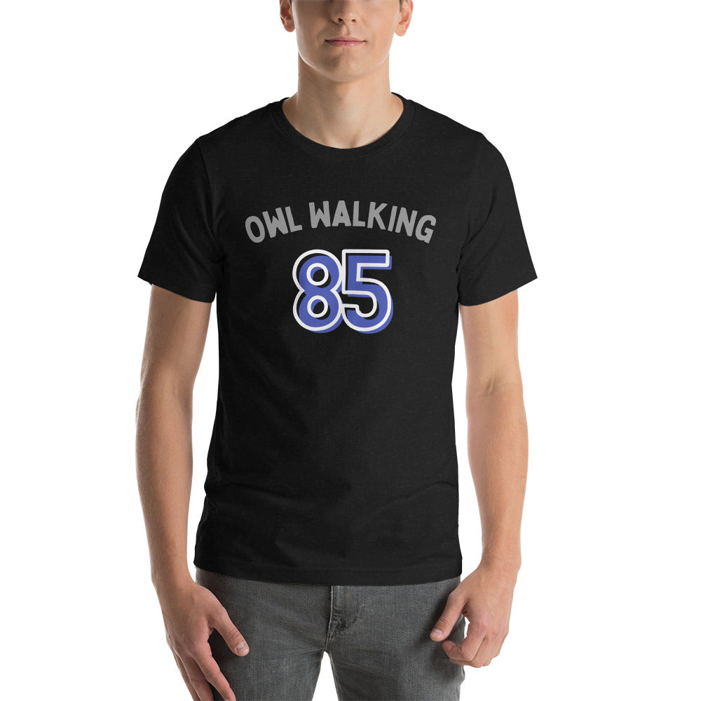 Owl Walking 85 Black Unisex t-shirt, Special Order