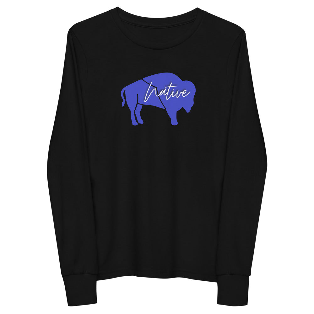 Native Bison Blue Youth long sleeve tee